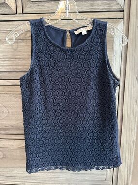 LOFT Navy Crochet Lace Sleeveless Tank Top